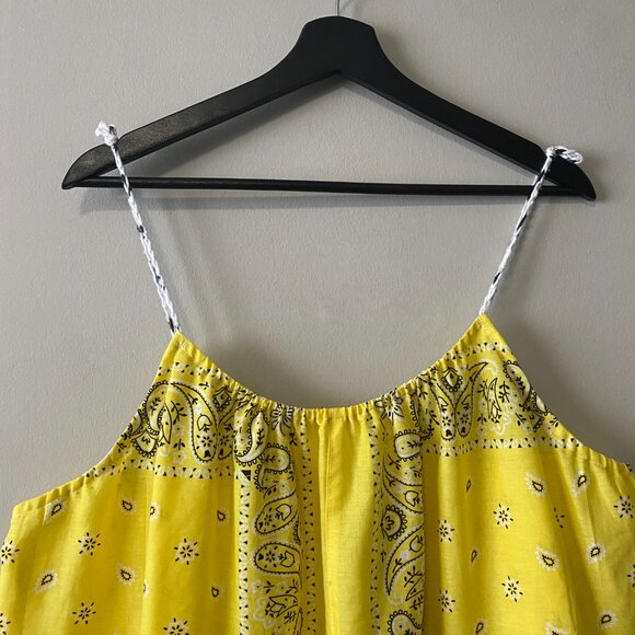 Handmade Plus Size Cotton Lightweight Yellow Paisley Print Crochet Straps Dress - Picture 10 of 14